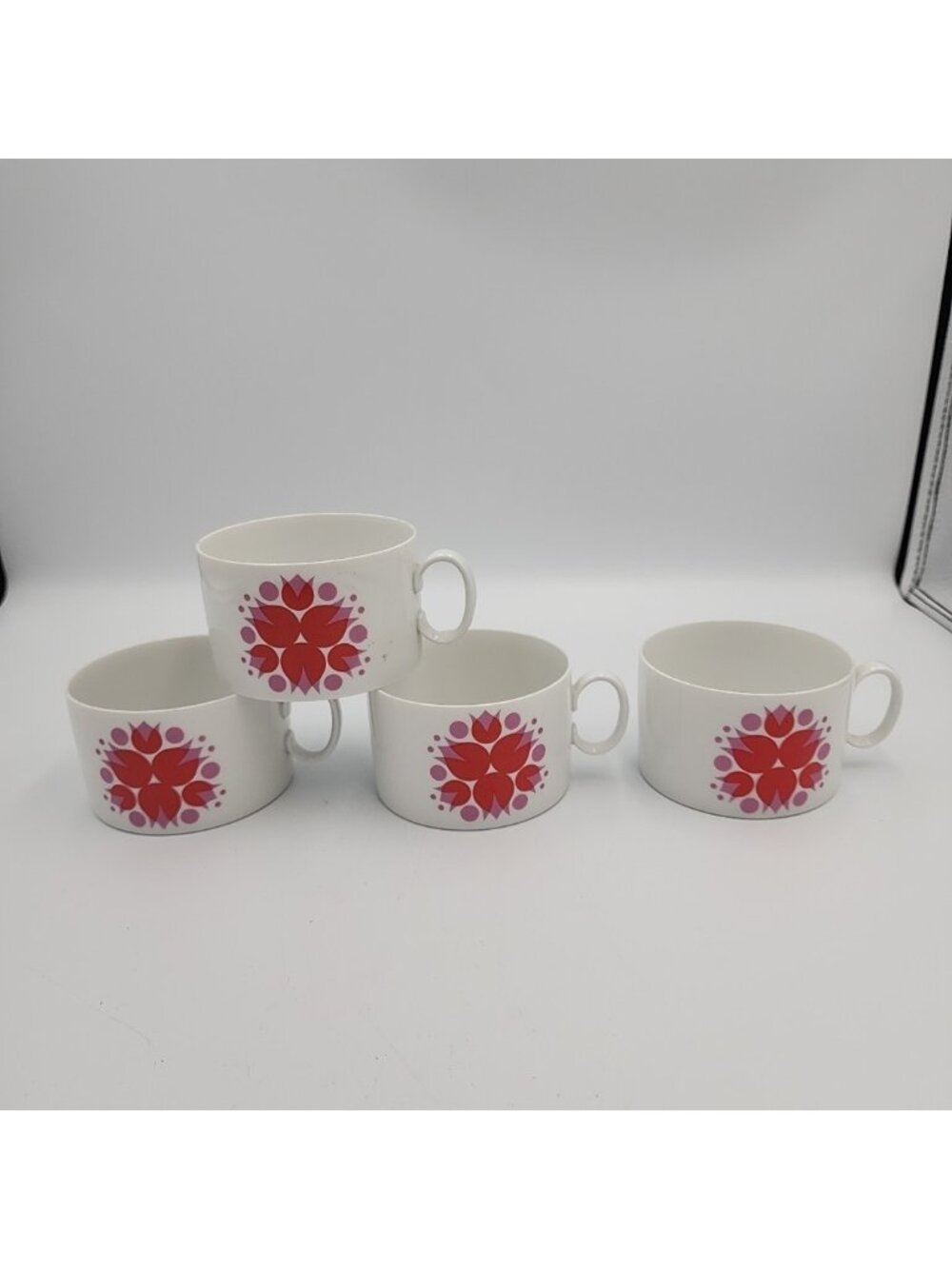 Thomas Rosenthal Porcelain Germany PINWHEEL Coffee Tea Cup Set 4 MCM Modernist